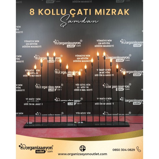 Mızrak Şamdan 8’li Düz Kafa Merdiven Siyah 120 cm / Düğün Ekipmanları Mızrak Şamdan 8’li Düz Kafa Merdiven Siyah 120 cm / Düğün Ekipmanları